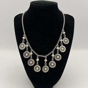 Sterling Silver .925 Bali Style Necklace with Disc Dangles, 17"
